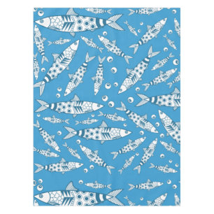 Portuguese Lisbon Sardines Pattern Azulejos Blue Tablecloth