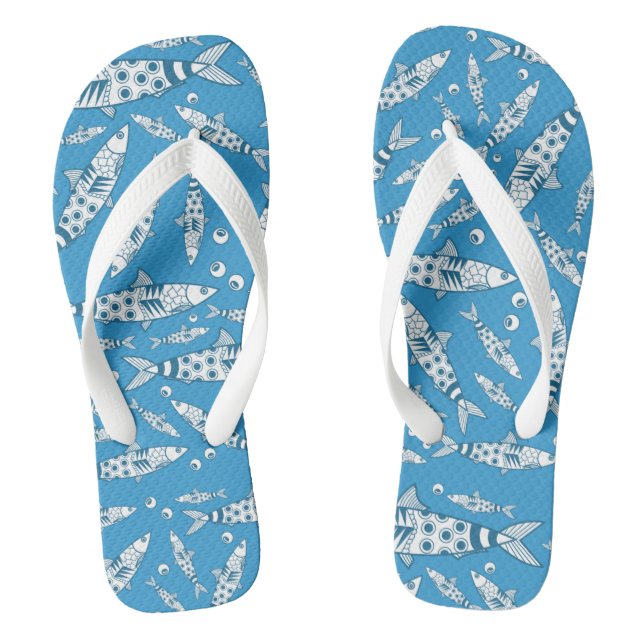 Portuguese Lisbon Sardines Pattern Azulejos Blue Thongs (Footbed)