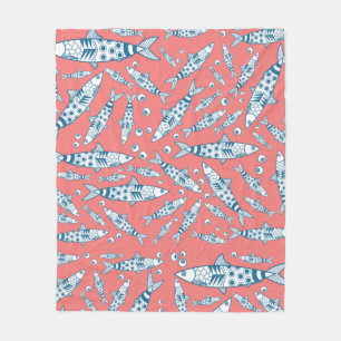 Portuguese Lisbon Sardines Pattern Azulejos Pink Fleece Blanket