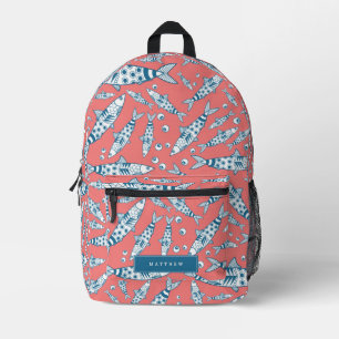 Portuguese Lisbon Sardines Pattern Azulejos Pink Printed Backpack