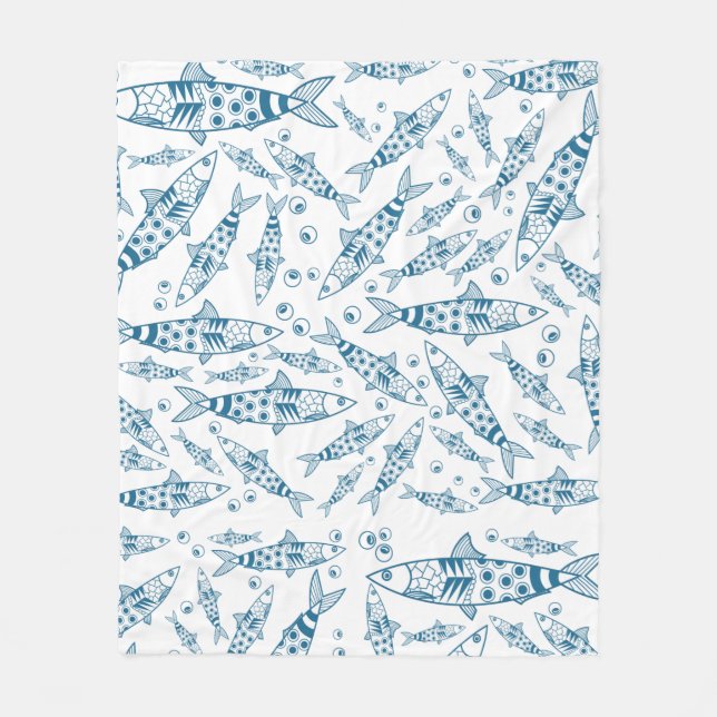 Portuguese Lisbon Sardines Pattern Azulejos White Fleece Blanket (Front)