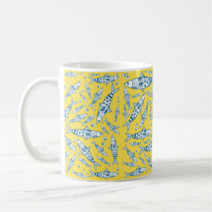Portuguese Lisbon Sardines Pattern Azulejos Yellow Coffee Mug
