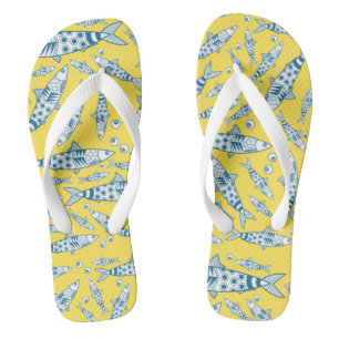 Portuguese Lisbon Sardines Pattern Azulejos Yellow Thongs