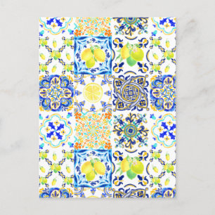Portuguese Majolica Azulejo Mediterranean Lemon Postcard
