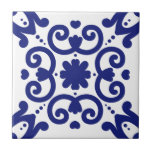 Portuguese Mediterranean Blue White Stylish Ceramic Tile<br><div class="desc">Stylish Portuguese Mediterranean style pattern ceramic tile blue on a white background. Perfect for a fresh seaside feel interior design backsplash.</div>