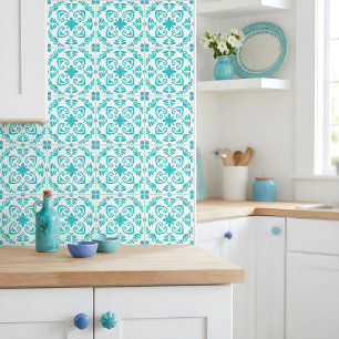 Portuguese Mediterranean Fresh Turquoise White Ceramic Tile