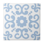 Portuguese Mediterranean Light Blue White 2 Ceramic Tile<br><div class="desc">Stylish Azulejo Portuguese Mediterranean style pattern ceramic tile light blue on a white background. Perfect for a fresh seaside feel interior design or backsplash. Pattern version 2.</div>