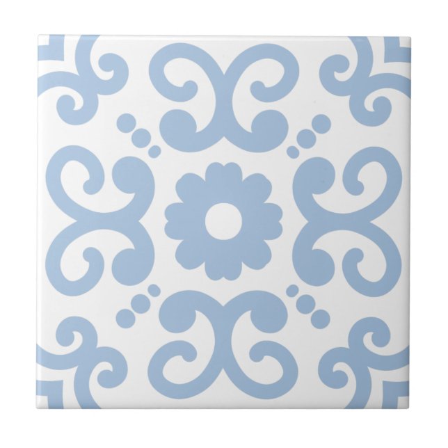 Portuguese Mediterranean Light Blue White 2 Ceramic Tile (Front)