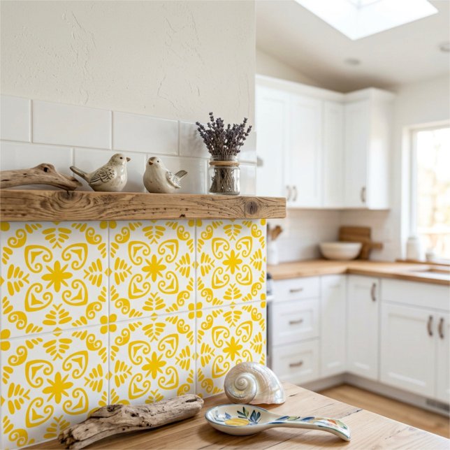 Portuguese Mediterranean Sunny Warm Yellow White Ceramic Tile (Creator Uploaded)