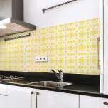 Portuguese Mediterranean Warm Yellow White 3 Ceramic Tile<br><div class="desc">Stylish Azulejo Portuguese Mediterranean style pattern ceramic tile light warm yellow on a white background. Perfect for interior design or backsplash. Pattern version 3.</div>