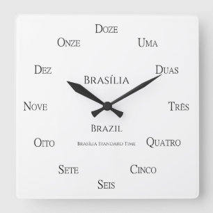 Portuguese Numbers Custom Location & Time Zone Square Wall Clock