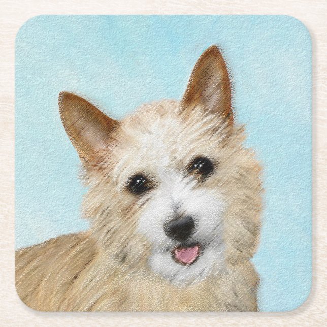 Portuguese Podengo Pequeno Painting - Original Art Square Paper Coaster (Front)