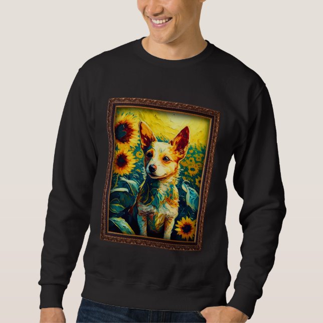 Portuguese Podengo Pequeno Painting Sunflower Flow Sweatshirt (Front)