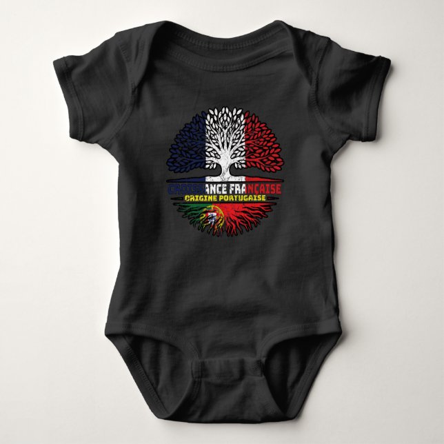 Portuguese Portugal French France Tree Roots Flag Baby Bodysuit (Front)