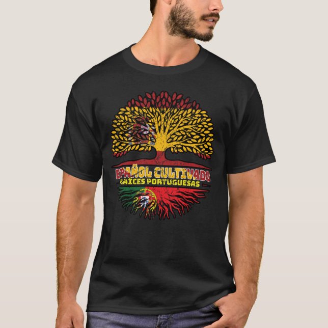 Portuguese Portugal Spain Spanish Tree Roots Flag T-Shirt (Front)