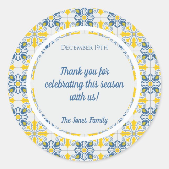 Portuguese pretty tiles frame for family Christmas Classic Round Sticker (Front)