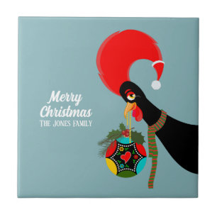 Portuguese Rooster and holly Christmas bauble Ceramic Tile