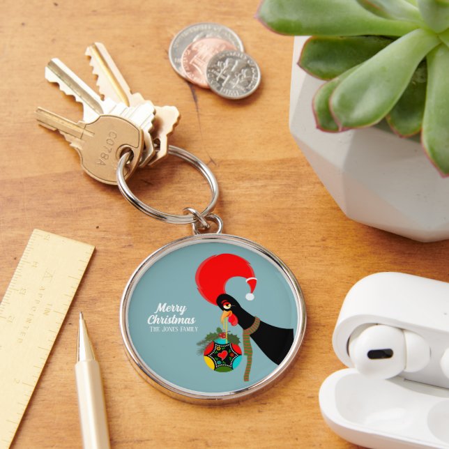 Portuguese Rooster and holly Christmas bauble Key Ring (Desk)
