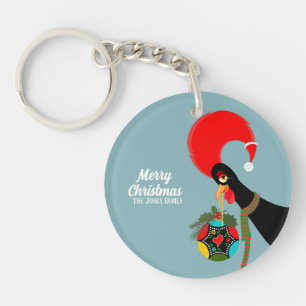 Portuguese Rooster and holly Christmas bauble Key Ring