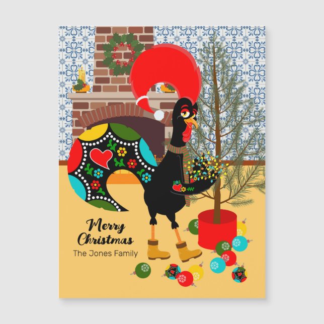 Portuguese Rooster and  lights of Christmas card (Front)