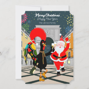 Portuguese Rooster and Santa toast to the New Year Card