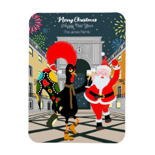 Portuguese Rooster and Santa toast to the New Year Magnet