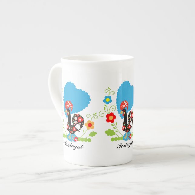 Portuguese Rooster Bone China Mug (Front Left)