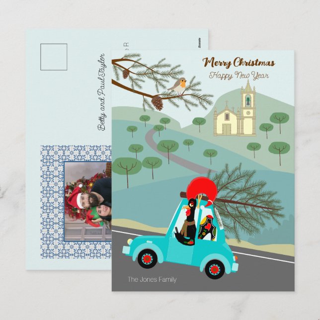  Portuguese Rooster Christmas festive ride Holiday Postcard (Front/Back)