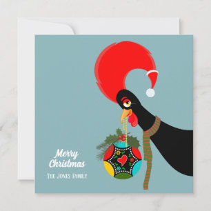 Portuguese Rooster  Christmas holly bauble Holiday Card