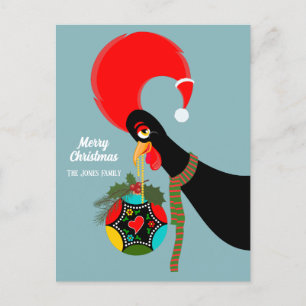 Portuguese Rooster Christmas holly bauble Holiday Postcard