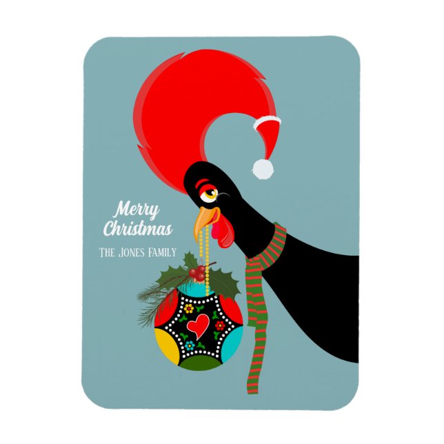 Portuguese Rooster  Christmas holly bauble Magnet (Vertical)