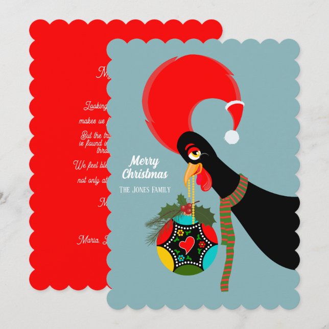 Portuguese Rooster Christmas Lights and Baubles Card (Front/Back)