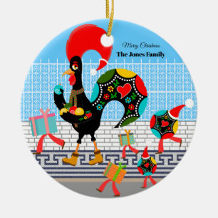 Portuguese Rooster Festive Christmas Parade Ceramic Ornament
