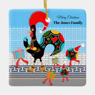 Portuguese Rooster Festive Christmas Parade Ceramic Ornament