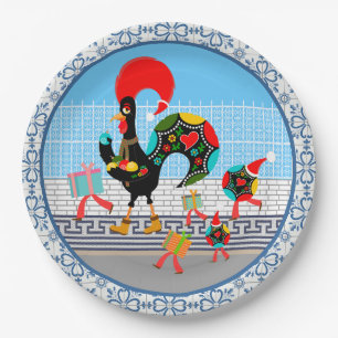 Portuguese Rooster Festive Christmas Parade Paper Plate