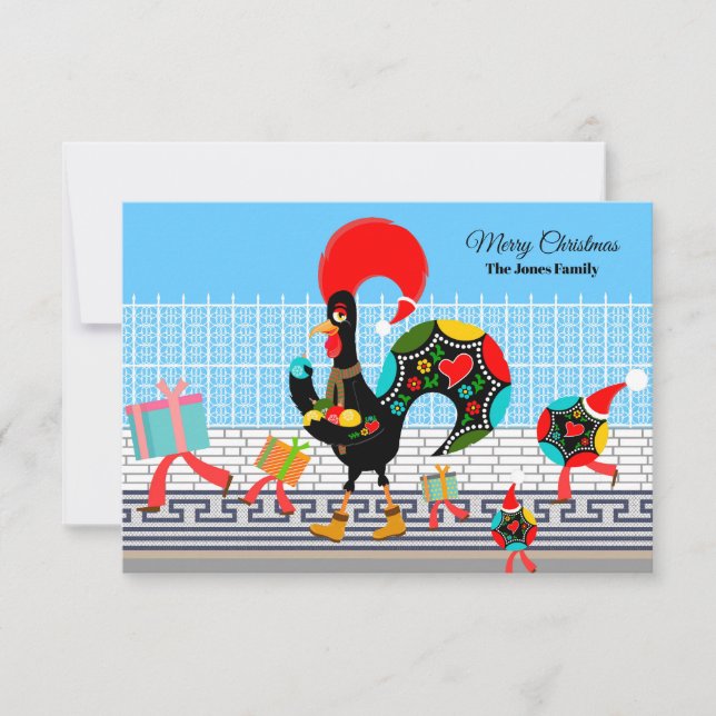 Portuguese Rooster Gifts and Baubles Parade card (Front)