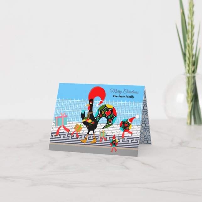 Portuguese Rooster Gifts and Baubles Parade Card (Front)