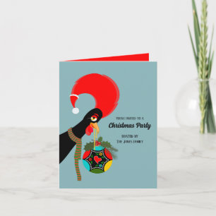 Portuguese Rooster Holly Christmas Bauble Party Invitation