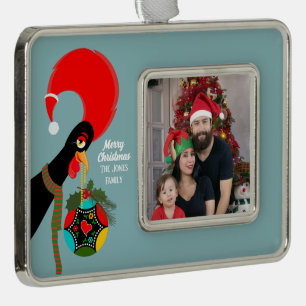 Portuguese Rooster Holly Christmas bauble Silver Plated Framed Ornament