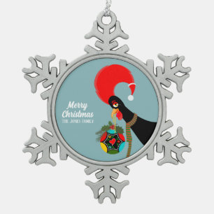 Portuguese Rooster Holly Christmas bauble Snowflake Pewter Christmas Ornament