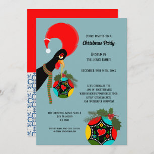 Portuguese Rooster holly Christmas party  Bauble Invitation