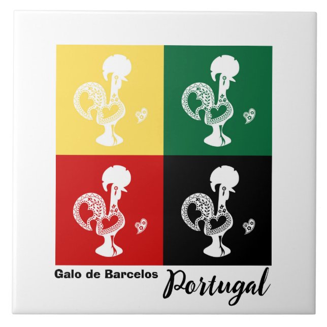 Portuguese Rooster of Barcelos colourful pattern Ceramic Tile (Front)