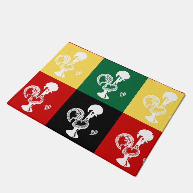 Portuguese Rooster of Barcelos colourful pattern Doormat (Angled)