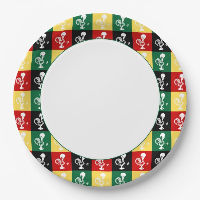 Portuguese Rooster of Barcelos colourful pattern Paper Plate (Front)