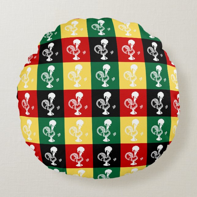 Portuguese Rooster of Barcelos colourful pattern Round Cushion (Front)