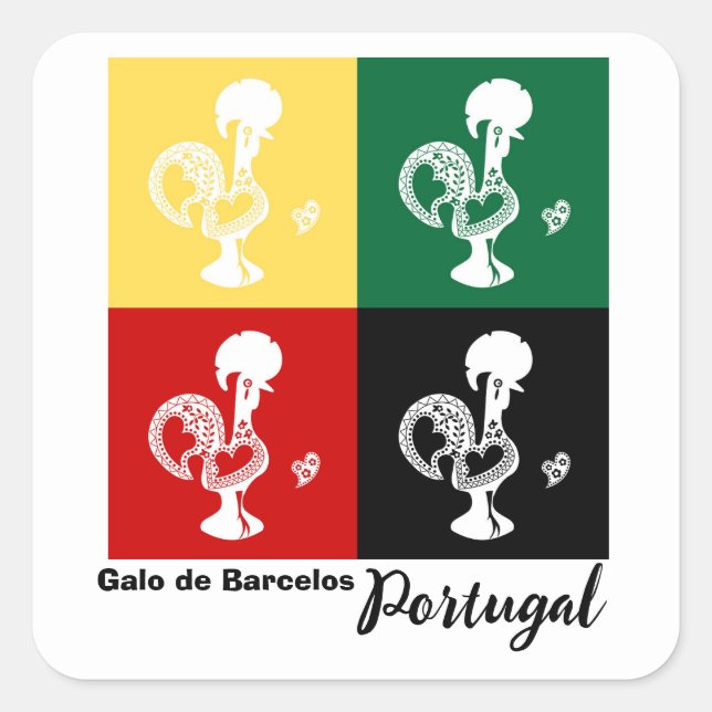 Portuguese Rooster of Barcelos colourful pattern Square Sticker (Front)