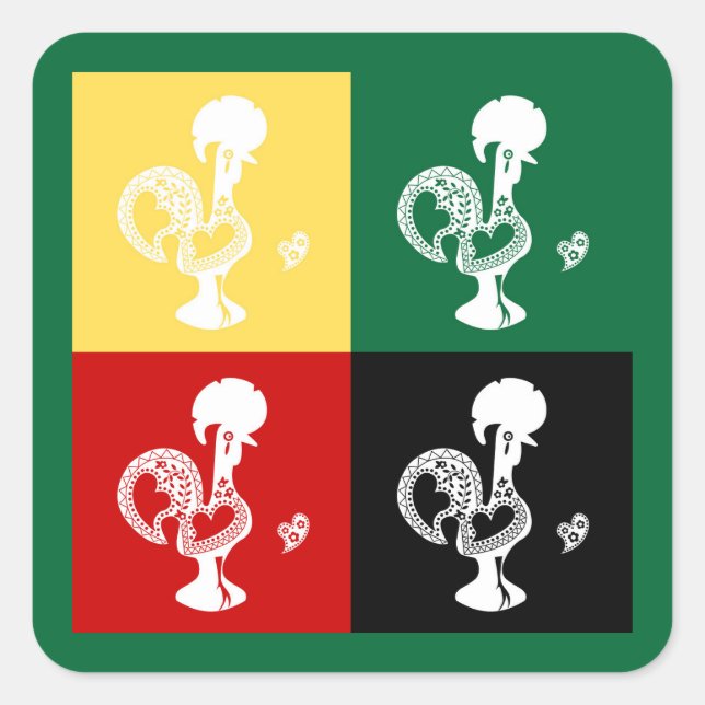 Portuguese Rooster of Barcelos colourful pattern Square Sticker (Front)