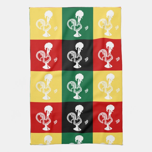 Portuguese Rooster of Barcelos colourful pattern Tea Towel (Vertical)