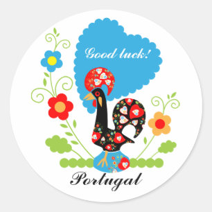 Portuguese Rooster of Luck Classic Round Sticker