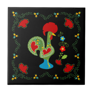 Portuguese Rooster of Luck in green colour Ceramic Tile